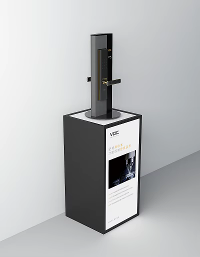 Modern Smart Door Handle With Sleek Black Design On Display Stand 3d model