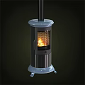 Freestanding Metal Fireplace With Blue Top Base And Burning Flames On Wheels