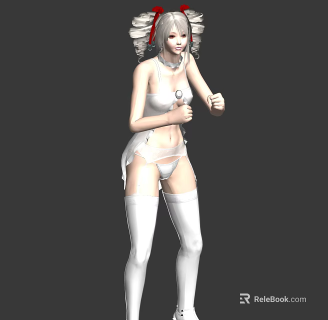 Game Movie Female Character in White Outfit Thigh High Socks and Headpiece 3D Render 3d model 