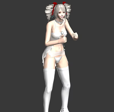 Game Movie Female Character in White Outfit Thigh High Socks and Headpiece 3D Render 3d model