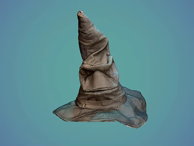 Tall Conical Wizard Hat With Worn Texture And Wide Brim On Blue Background 3d model