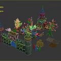 Set of Ancient Medieval Architecture Featuring Towers Spires Stone Walls Stone Blocks And Ground Textures