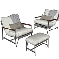 Modern Accent Chairs with Metal Frames Light Fabric Cushions Throw Blankets and Ottoman