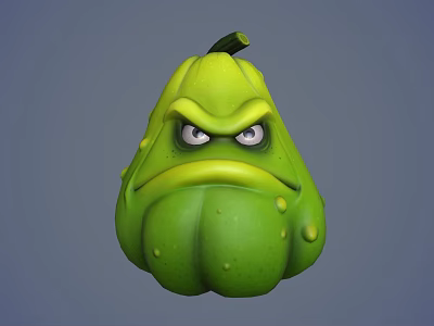 Green Vegetable Pumpkin Shaped With Angry Face Expression And Bumpy Surface 3d model