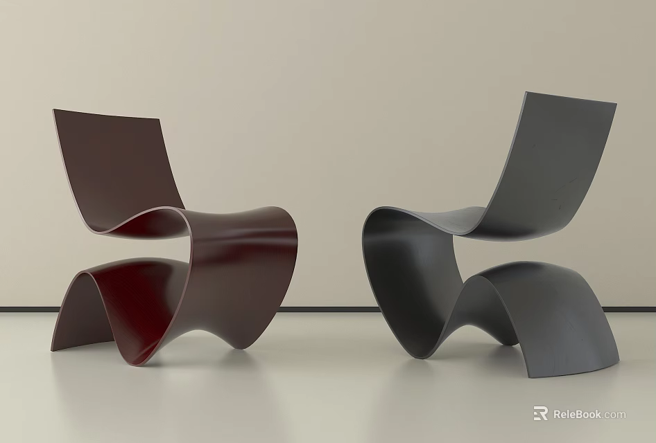 Modern Leisure Chairs With Curved Shape And Red Black Stylish Design 3d model 