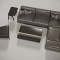 Modern Dark Leather Sofa Set With Coffee Table And Accent Armchair 3d model