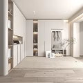 White Modern Minimalist Shoe Cabinet With Open Shelves And Hanging Clothes Storage Area