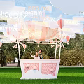 Romantic Hot Air Balloon Shaped Photo Spot With Love Kiss Me Neon Signs At Night