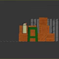 Construction Materials Setup With Orange Bricks Green Stool Spray Can Corrugated Sheets And Fence Panels