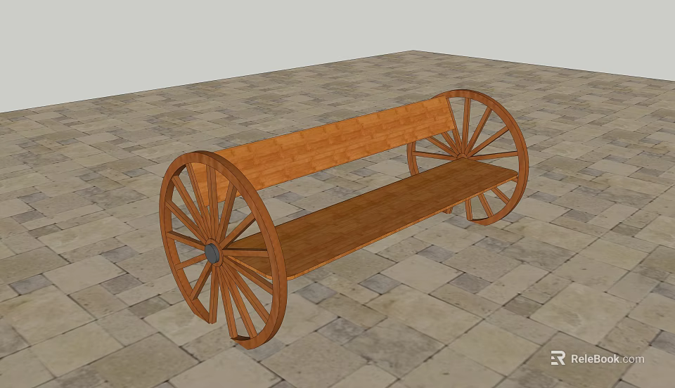 Wooden Landscape Bench With Wheel Design For Outdoor Garden Decoration 3d model 