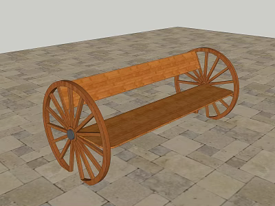 Wooden Landscape Bench With Wheel Design For Outdoor Garden Decoration 3d model
