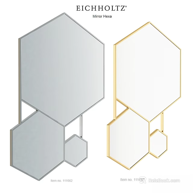 Hexagonal Combination Mirrors With Silver And Gold Metal Frames For Home Wall Decor 3d model 