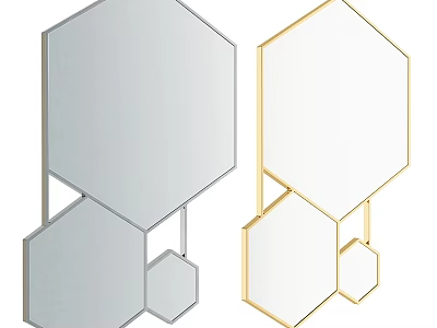 Hexagonal Combination Mirrors With Silver And Gold Metal Frames For Home Wall Decor 3d model