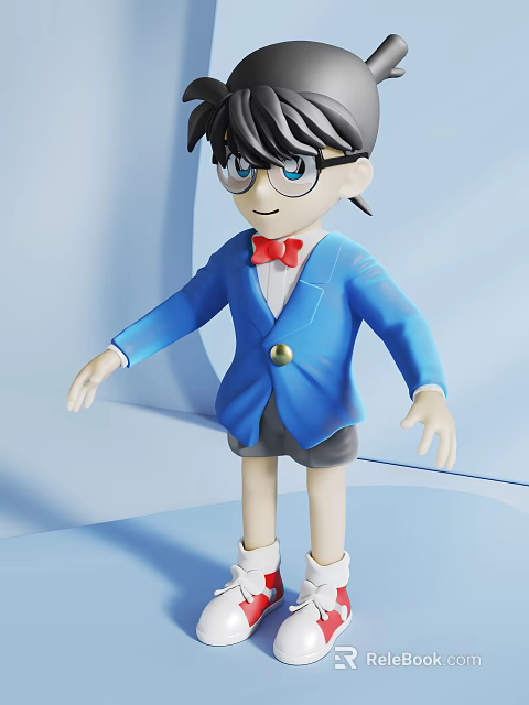 Toy Doll With Glasses Blue Eyes Red Bow Tie Blue Jacket Black Shorts White Shoes 3d model 