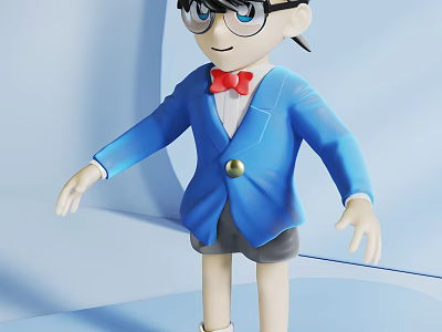 Toy Doll With Glasses Blue Eyes Red Bow Tie Blue Jacket Black Shorts White Shoes 3d model
