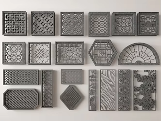 New Chinese-style openwork window carved pattern openwork window grid wall lattice window 3d model