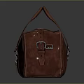 Classic Brown Genuine Leather Duffle Bag With Top Handle Metal Buckle And Stitching Details