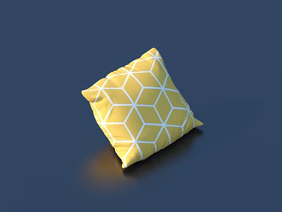 Yellow Decorative Pillow With White Hexagonal Geometric Pattern On Dark Blue Background 3d model