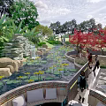 Waterfront Landscape Design With Lakeside Walkways Greenery And Circular Rest Areas
