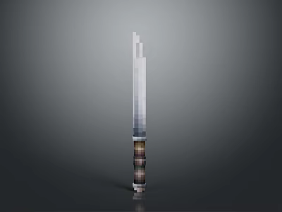 Sleek Tactical Knife With Long Metal Blade And Striped Wooden Handle Design 3d model