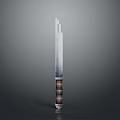 Sleek Tactical Knife With Long Metal Blade And Striped Wooden Handle Design