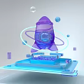 3D Rendered Digital Headphones With Play Button And Music Notes On Floating Platform
