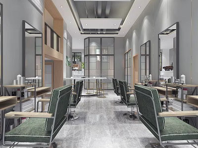 Modern Elegant Beauty Salon Interior With Green Salon Chairs Mirrors And Styling Workstations 3d model