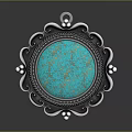 Silver Pendant With Turquoise Gemstone And Decorative Frame For Clothing Accessory 3d model