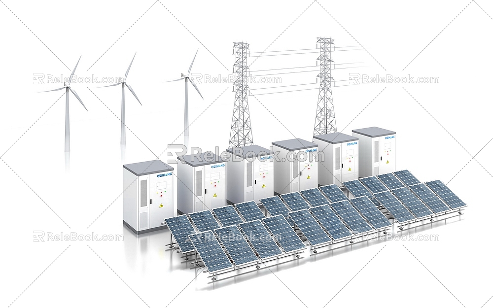 Outdoor energy storage cabinet solar photovoltaic panel wind power motor electric tower 3d model