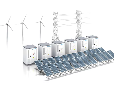 Efficient Industrial Equipment For Renewable Energy With Wind Turbines Solar Panels Power Towers And Cabinets 3d model