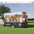 Mobile Coffee Cart On Grass Field With Hot Coffee Drinks Display Tables Chairs And Balloons