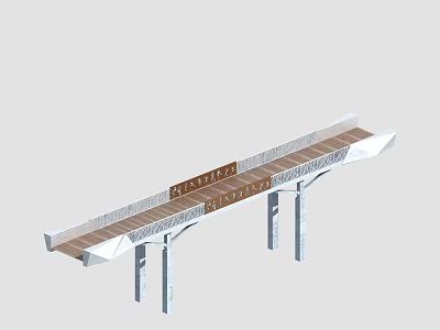Modern Landscape Bridge Design with Steel Pillars and Wooden Pedestrian Deck 3d model