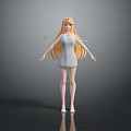 Game Anime Character With Blonde Long Hair Light Blue Dress Green Gem Necklace
