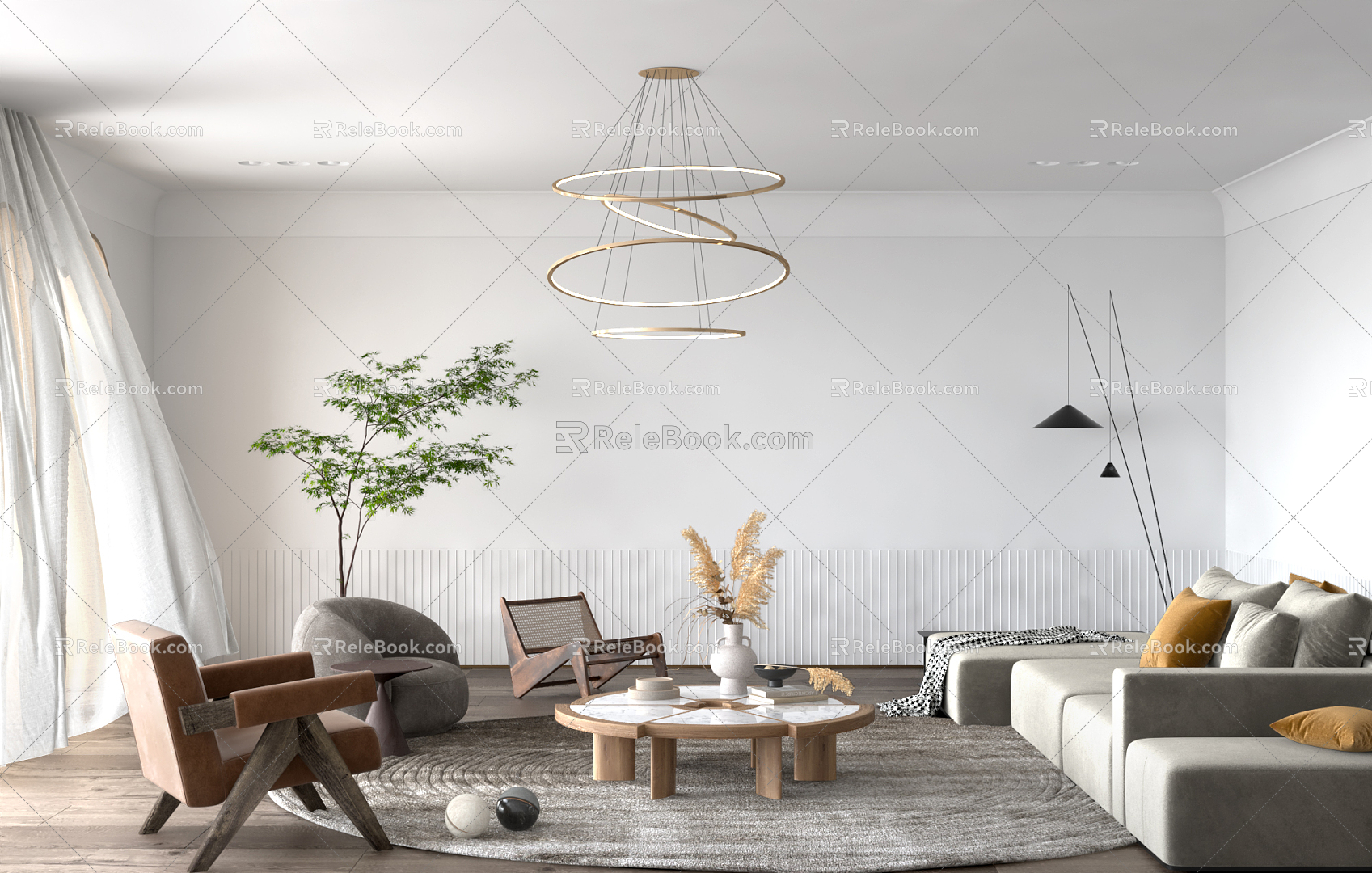 Quiet living room living room sofa tea table combination 3d model