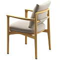 Minimalist Single Chair With Wooden Frame Armrests And Light Gray Upholstered Cushion