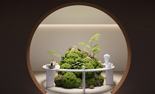 Modern landscape sketch interior landscape rockery green plant 3d model