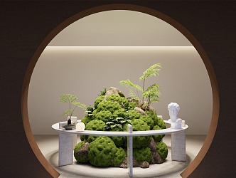 Modern landscape sketch interior landscape rockery green plant 3d model