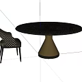 Modern Round Dining Table Set With Black Tabletop Gold Legs And Lattice Pattern Chairs 3d model