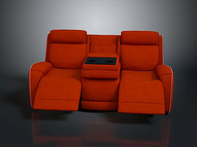 Orange Two Seat Reclining Sofa With Center Console And Comfortable Seats 3d model