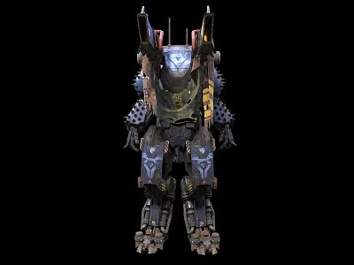 Armored Mech Warrior With Mechanical Armor Weapons And Glowing Eyes 3d model