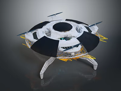 Smart Machine Featuring Circular Structure Black Top White Base Yellow Connecting Parts And Support Legs 3d model