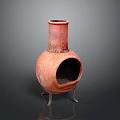 Handcrafted Traditional Red Ceramic Stove With Metal Stand And Open Front Design