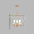 Modern Gold Chandelier With Transparent Square Crystal Structure and Illuminated Bulbs