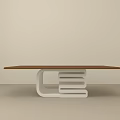 Modern Minimalist Coffee Table With Brown Tabletop And White Geometric Base 3d model