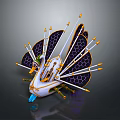 Unique Water Vehicle Design Featuring Fan Shaped Structures Honeycomb Patterns Decorative Arrows And Blue Hull
