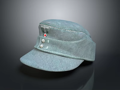 Stylish Light Blue Fabric Hat With Decorative Buttons And Emblem Detail Design 3d model