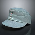 Stylish Light Blue Fabric Hat With Decorative Buttons And Emblem Detail Design