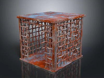 Rusty Metal Grid Cube Structure With Rusted Surface And Intricate Design 3d model
