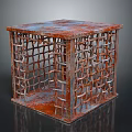 Rusty Metal Grid Cube Structure With Rusted Surface And Intricate Design