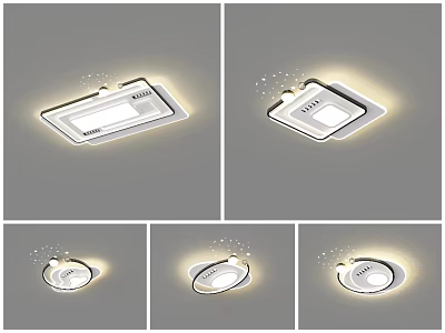 Different Styles Of Ceiling Lights With Illumination Effects 3d model